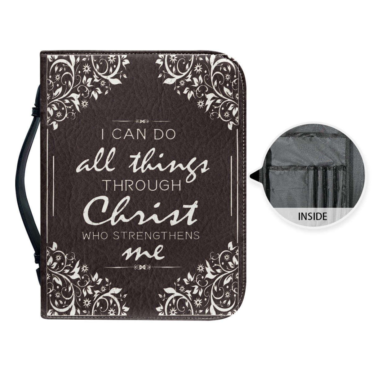 PU Leather Large Bible Cover for Women - Engraved I Can Do All Things Through Christ Who Strengthens Me (Philippians 4:13)