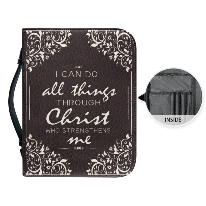 PU Leather Large Bible Cover for Women - Engraved I Can Do All Things Through Christ Who Strengthens Me (Philippians 4:13)