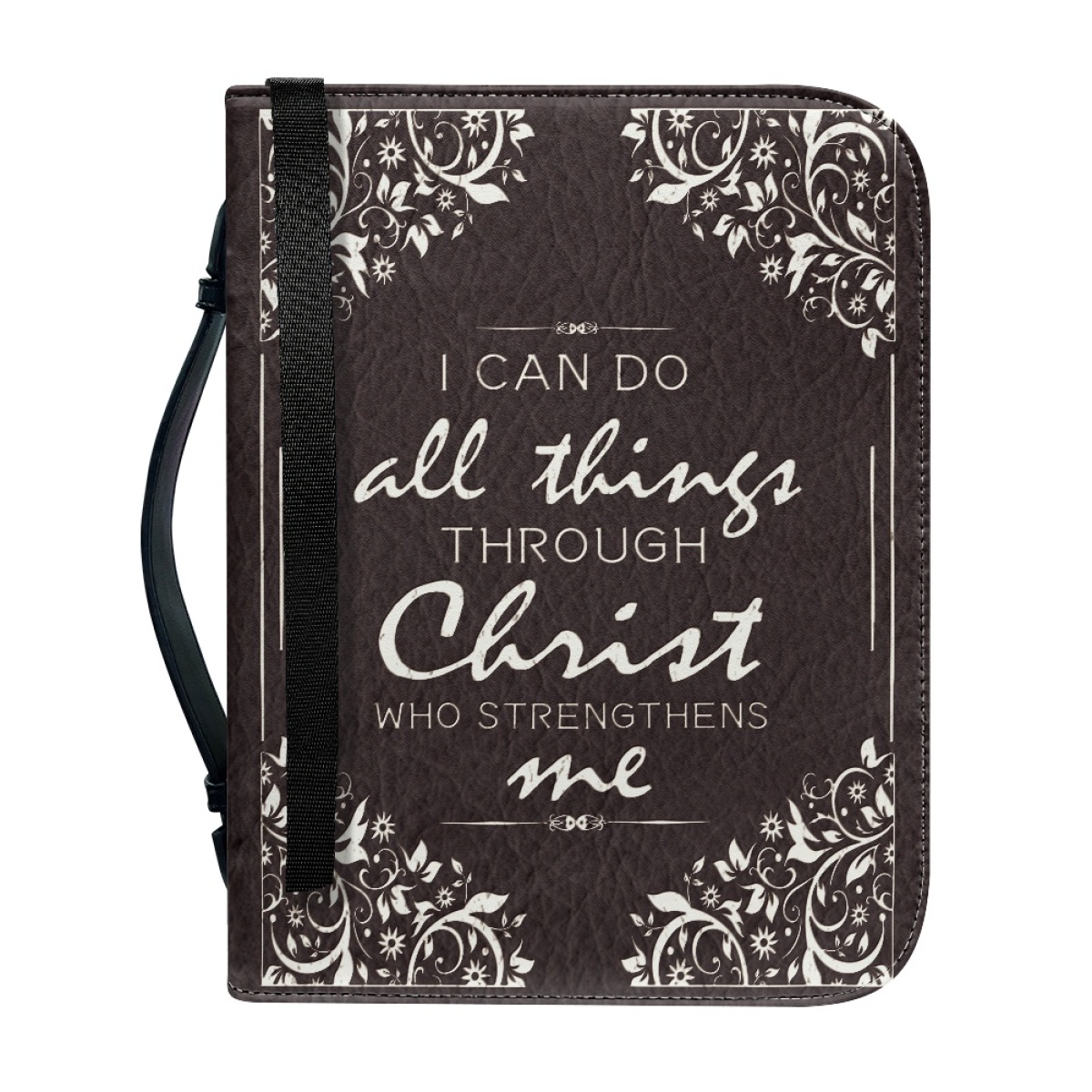 PU Leather Large Bible Cover for Women - Engraved I Can Do All Things Through Christ Who Strengthens Me (Philippians 4:13)