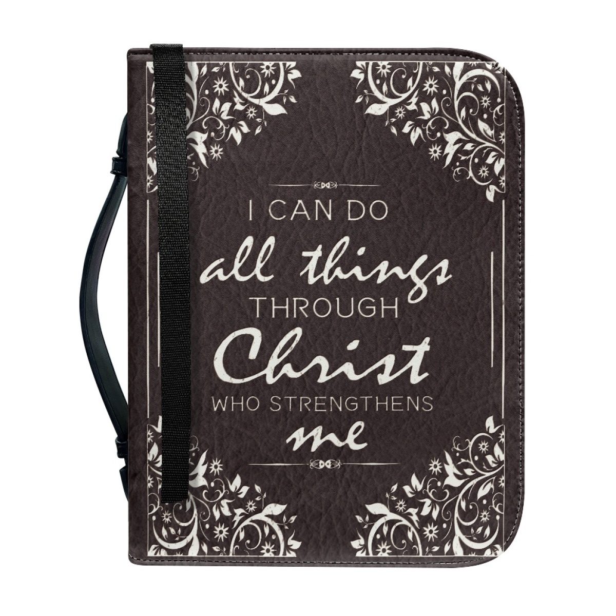 PU Leather Large Bible Cover for Women - Engraved I Can Do All Things Through Christ Who Strengthens Me (Philippians 4:13)