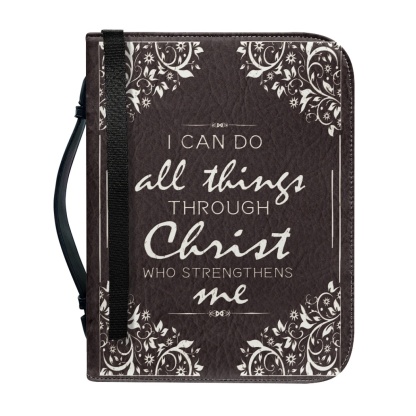 PU Leather Large Bible Cover for Women - Engraved I Can Do All Things Through Christ Who Strengthens Me (Philippians 4:13)