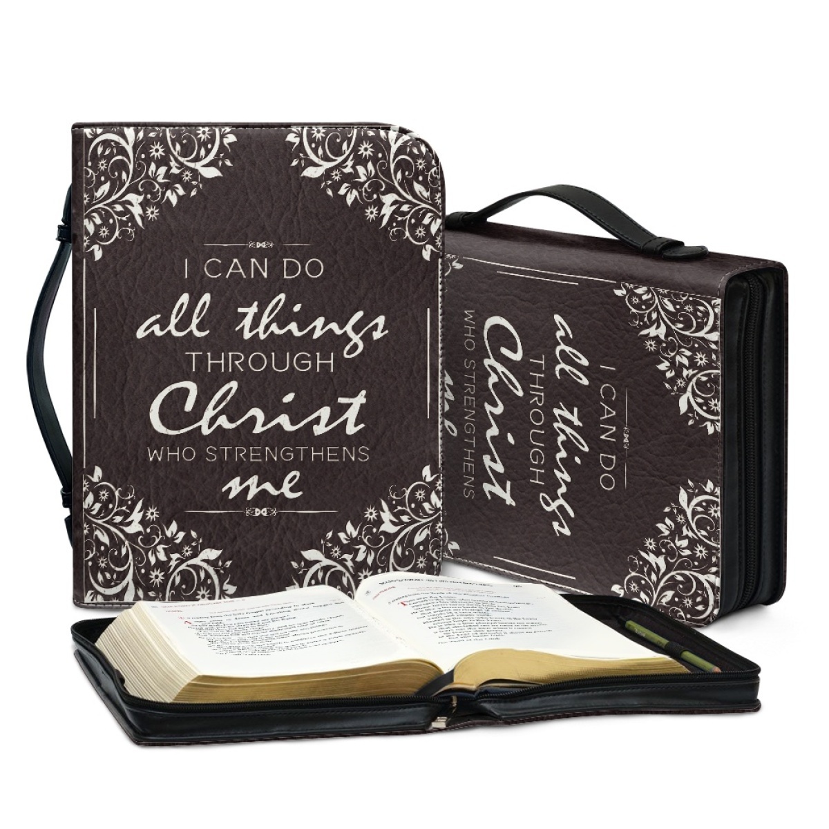 PU Leather Large Bible Cover for Women - Engraved I Can Do All Things Through Christ Who Strengthens Me (Philippians 4:13)