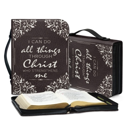 PU Leather Large Bible Cover for Women - Engraved I Can Do All Things Through Christ Who Strengthens Me (Philippians 4:13)