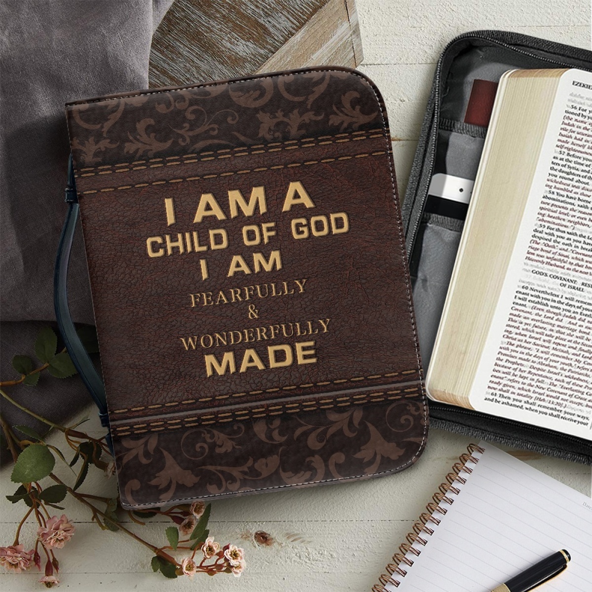 Extra Extra Large Leather Bible Cover - Engraved I Am a Child of God (1 John 3:1)