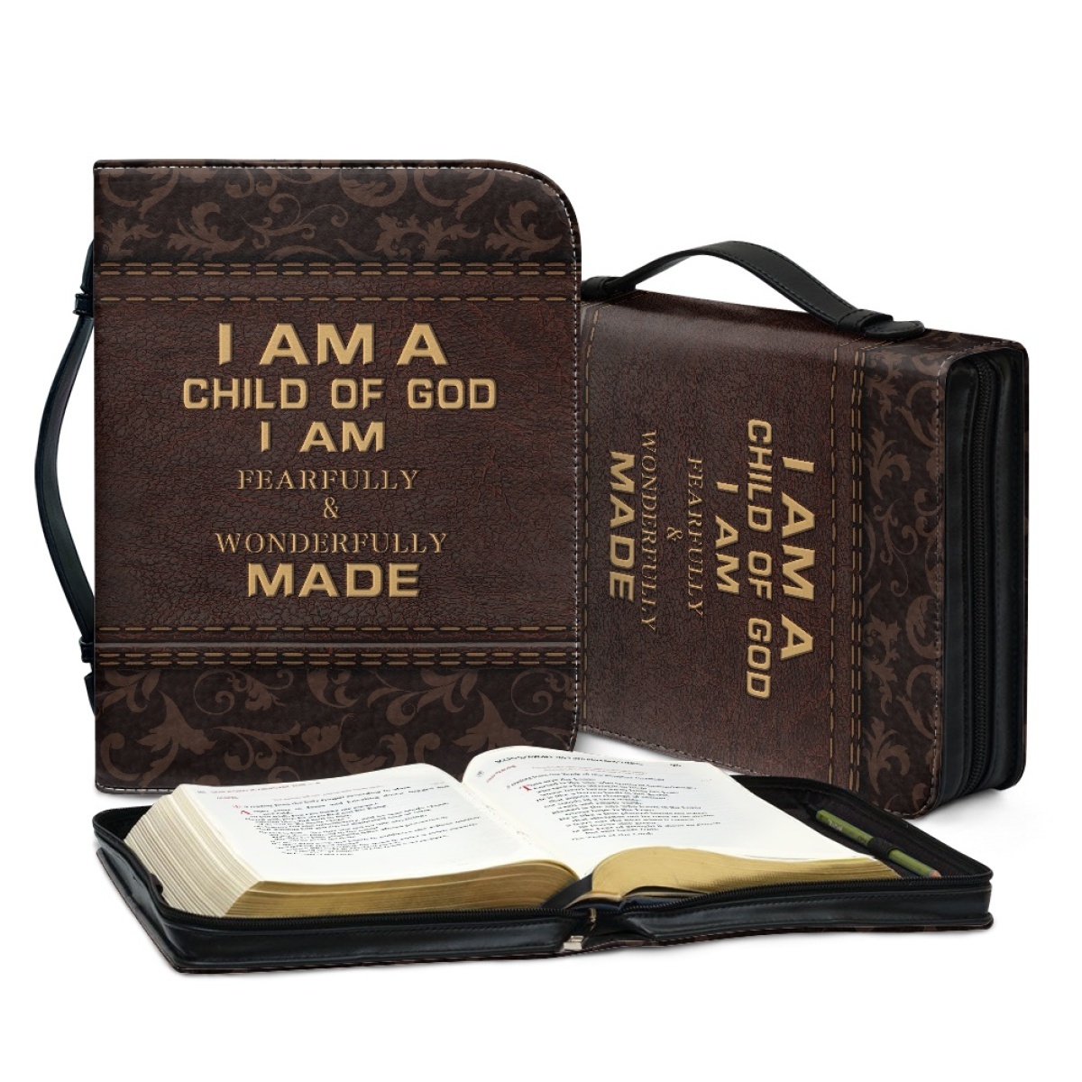 Extra Extra Large Leather Bible Cover - Engraved I Am a Child of God (1 John 3:1)