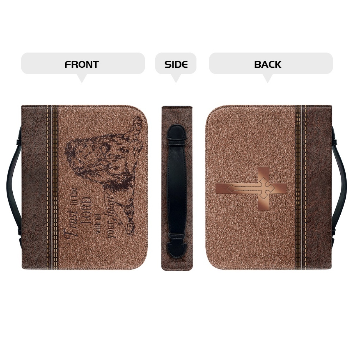 Personalized Large Bible Cover for Men - Engraved Trust in the Lord with All Your Heart (Proverbs 3:5)