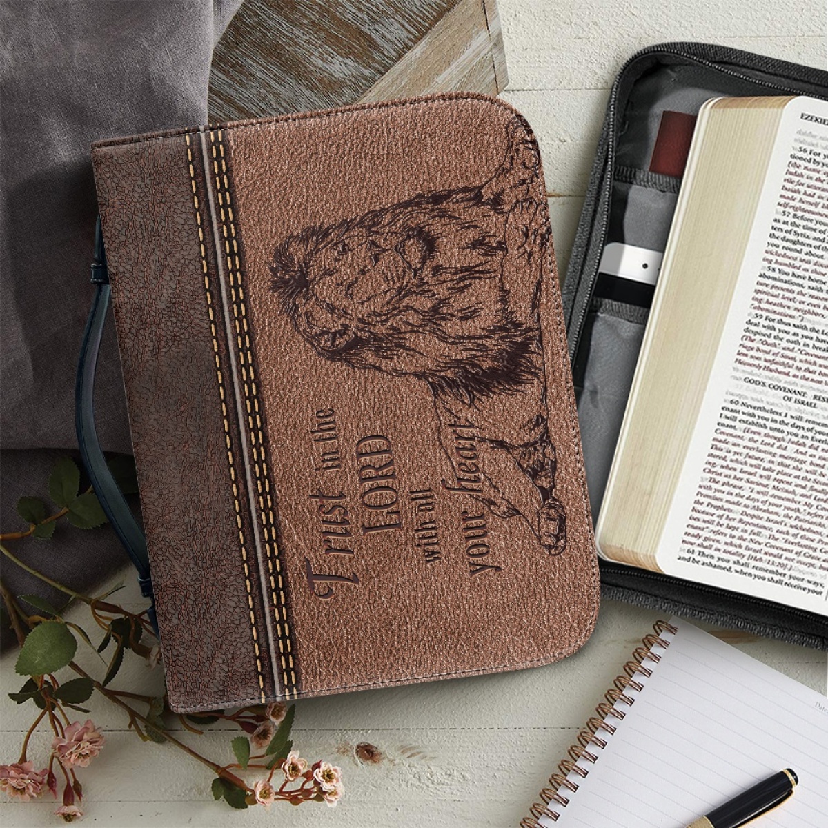 Personalized Large Bible Cover for Men - Engraved Trust in the Lord with All Your Heart (Proverbs 3:5)