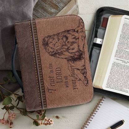Personalized Large Bible Cover for Men - Engraved Trust in the Lord with All Your Heart (Proverbs 3:5)
