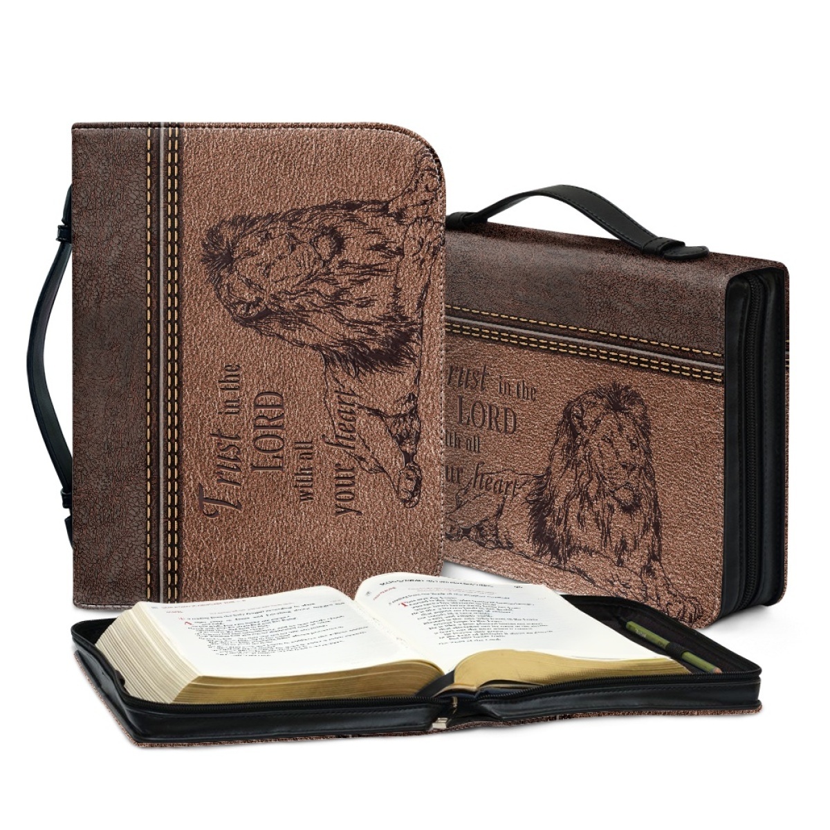 Personalized Large Bible Cover for Men - Engraved Trust in the Lord with All Your Heart (Proverbs 3:5)