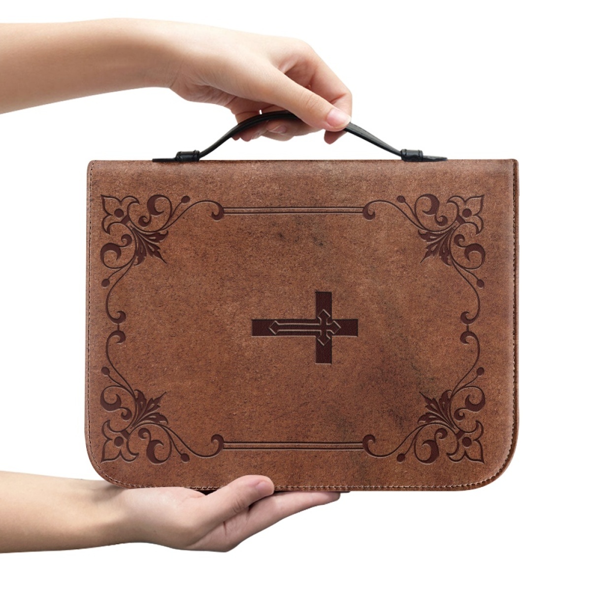 Custom Leather Bible Cover for Men - Embossed Cross Design | Rugged Faith & Timeless Symbolism