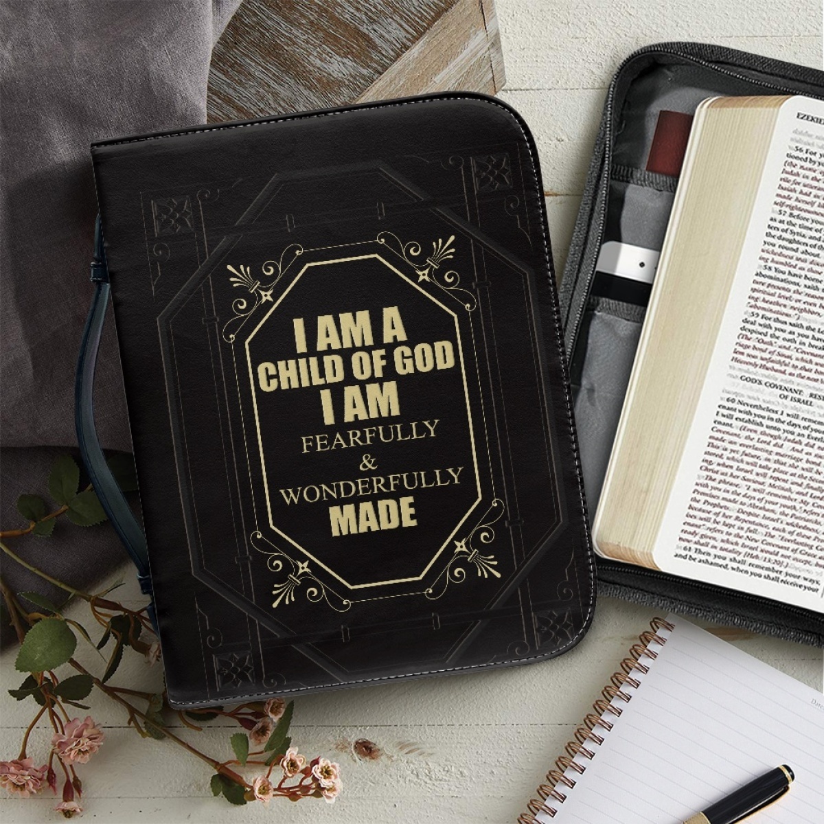 Custom Leather Bible Cover for Men - Engraved I Am a Child of God (1 John 3:1)