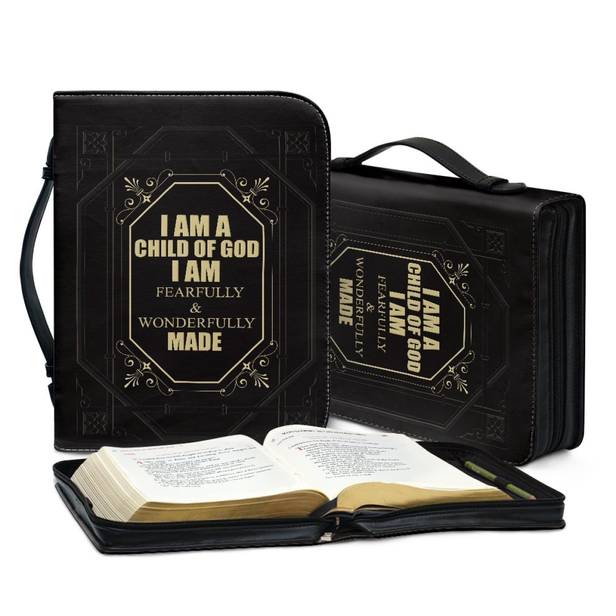 Custom Leather Bible Cover for Men - Engraved I Am a Child of God (1 John 3:1)