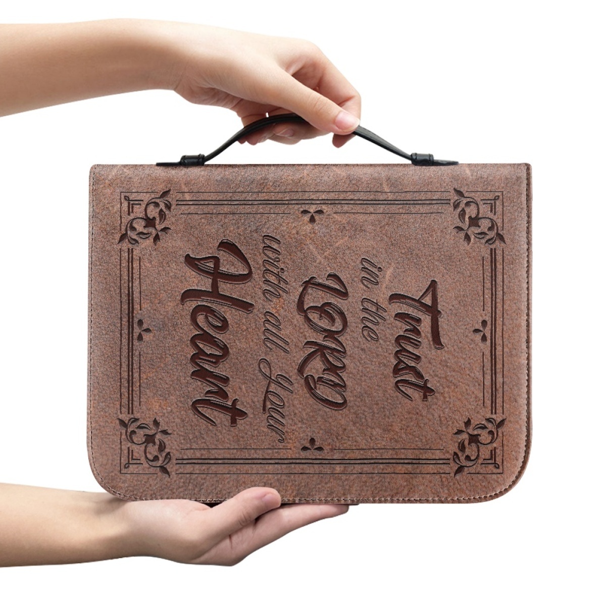 Custom Leather Bible Cover for Men - Engraved Trust in the Lord with All Your Heart (Proverbs 3:5)