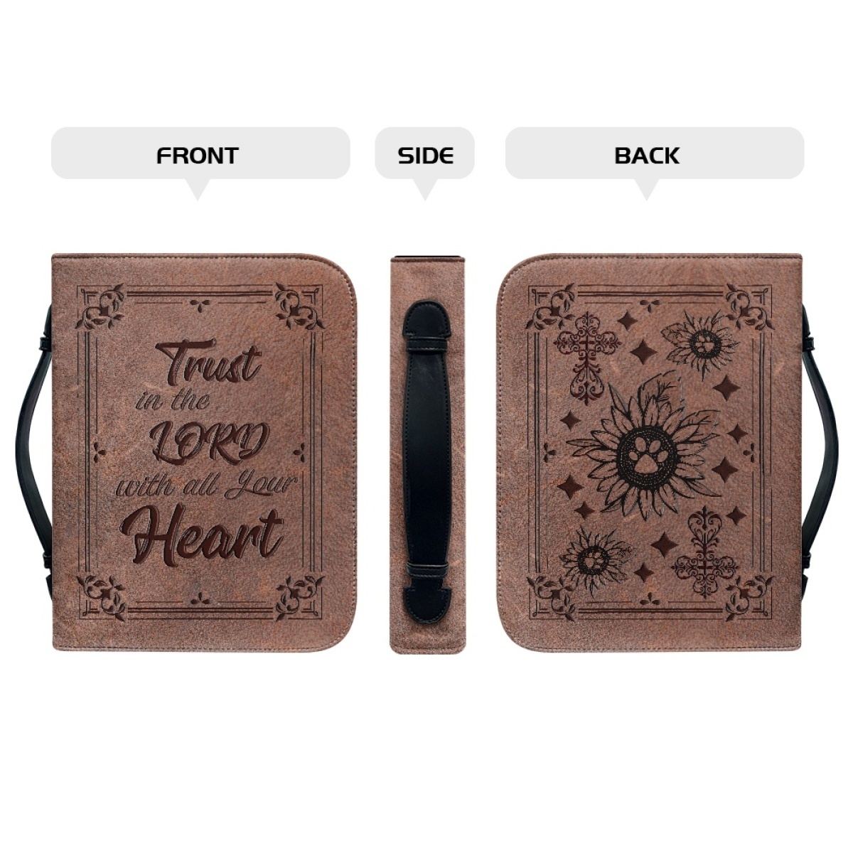 Custom Leather Bible Cover for Men - Engraved Trust in the Lord with All Your Heart (Proverbs 3:5)