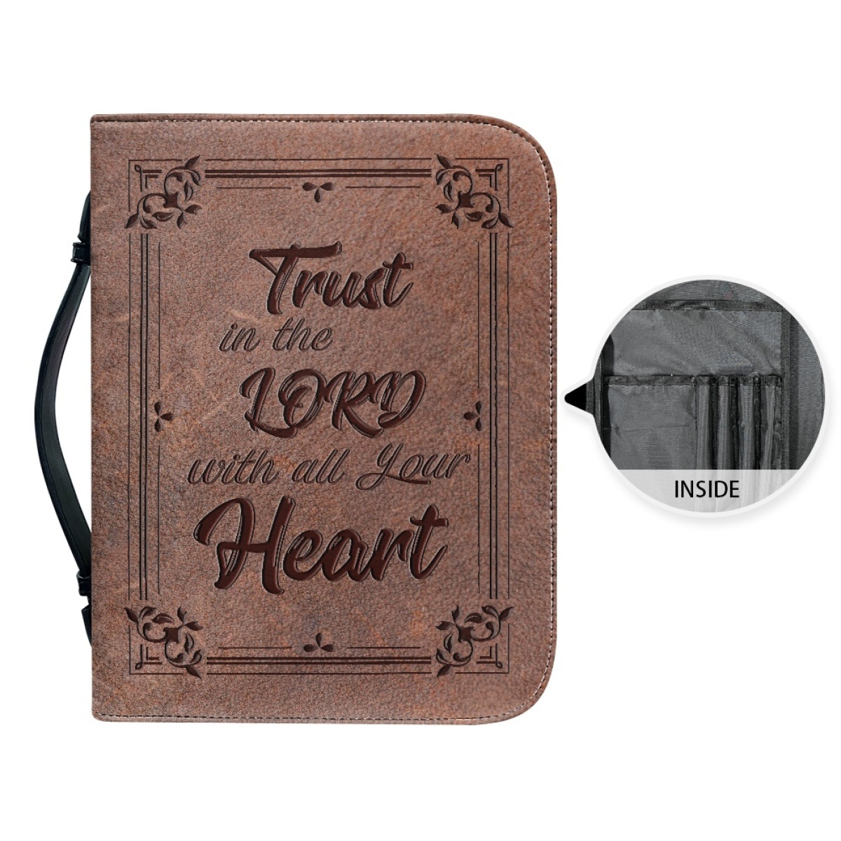 Custom Leather Bible Cover for Men - Engraved Trust in the Lord with All Your Heart (Proverbs 3:5)