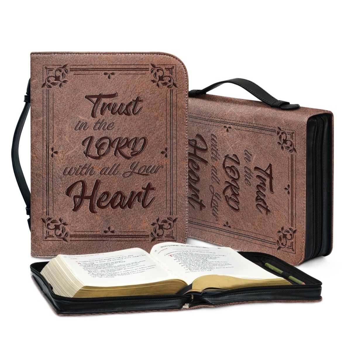 Custom Leather Bible Cover for Men - Engraved Trust in the Lord with All Your Heart (Proverbs 3:5)