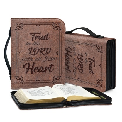 Custom Leather Bible Cover for Men - Engraved Trust in the Lord with All Your Heart (Proverbs 3:5)
