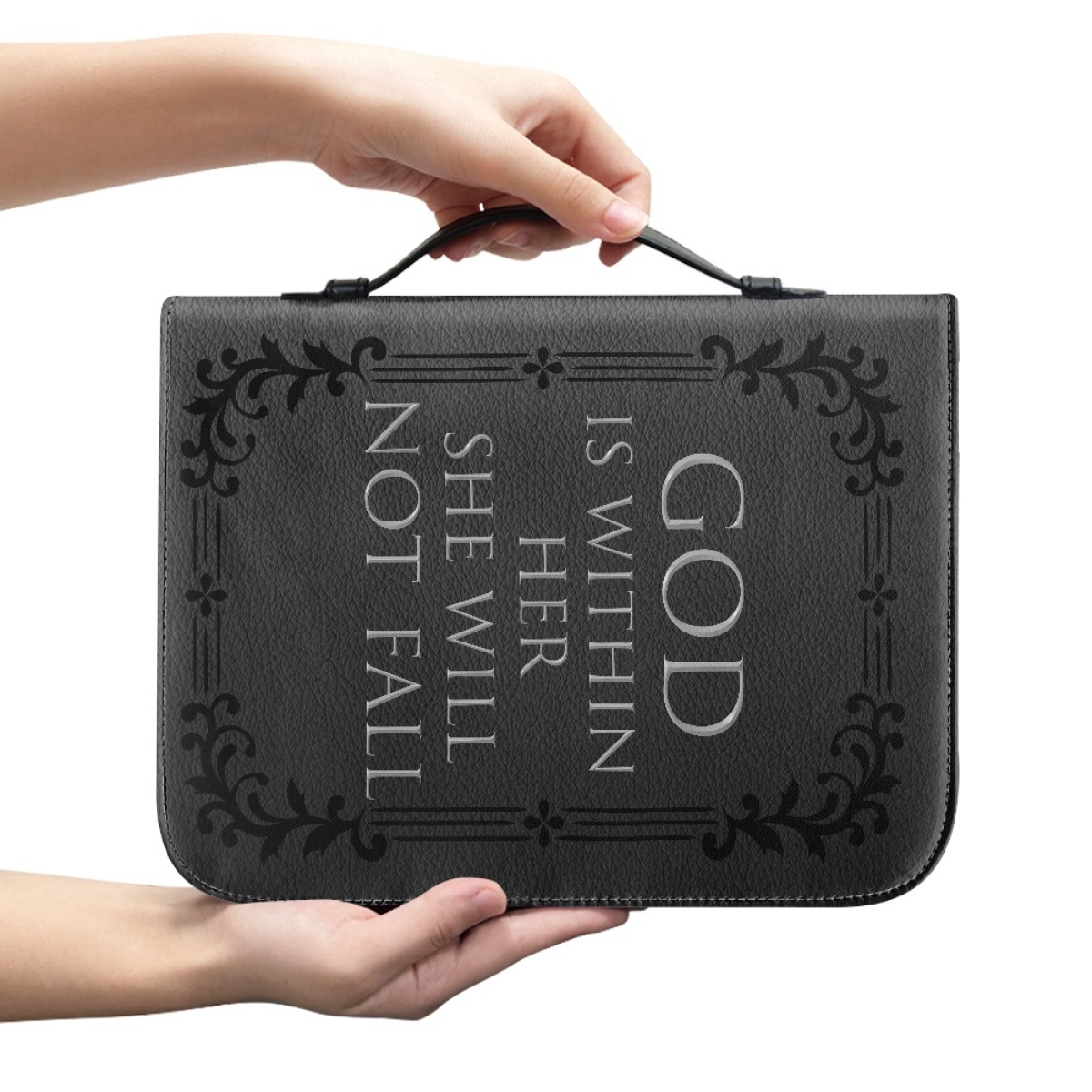 Custom Leather Bible Cover for Women - Engraved God Is Within Her, She Will Not Fall (Psalm 46:5)