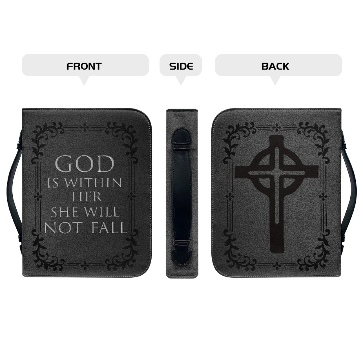 Custom Leather Bible Cover for Women - Engraved God Is Within Her, She Will Not Fall (Psalm 46:5)