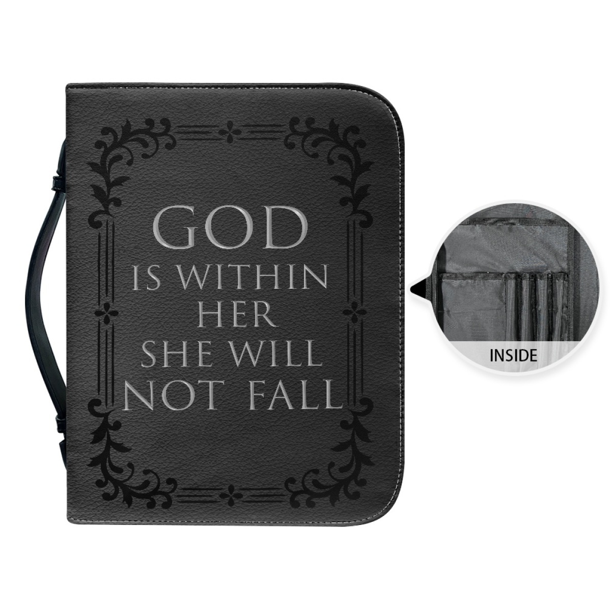 Custom Leather Bible Cover for Women - Engraved God Is Within Her, She Will Not Fall (Psalm 46:5)