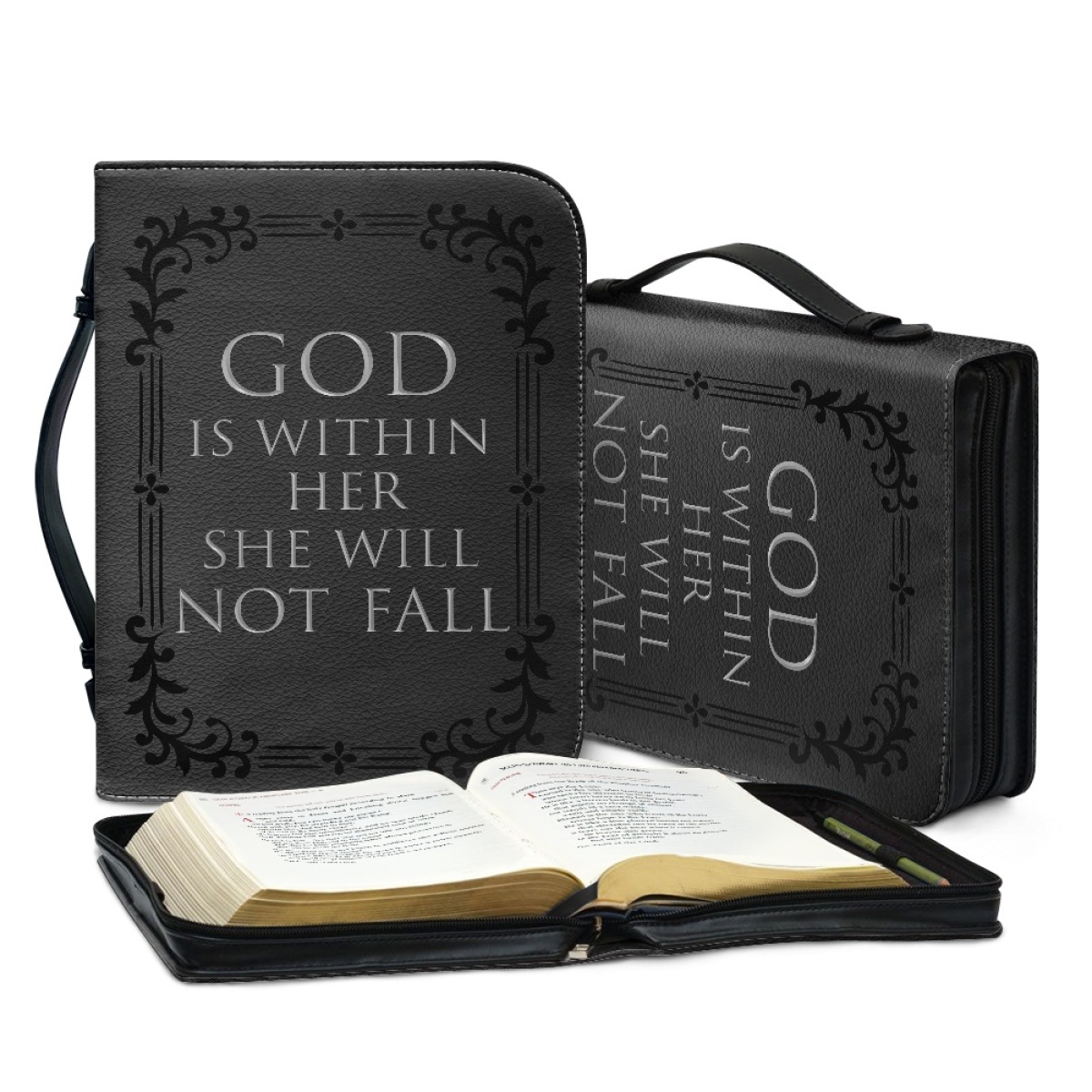 Custom Leather Bible Cover for Women - Engraved God Is Within Her, She Will Not Fall (Psalm 46:5)