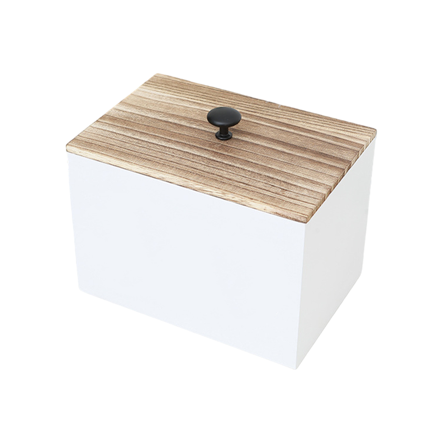 Wooden storage box for laundry room and bathroom tampon organizer. 5.5" x 5.5" x 8.7"