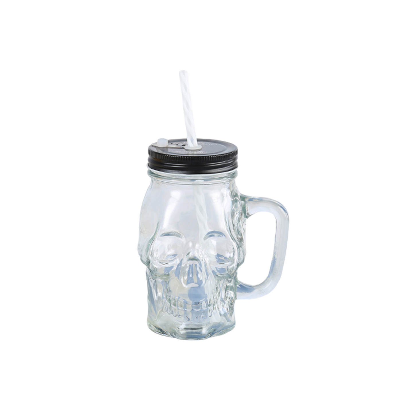 18oz Skull Rooster Glass with Lid and Straw