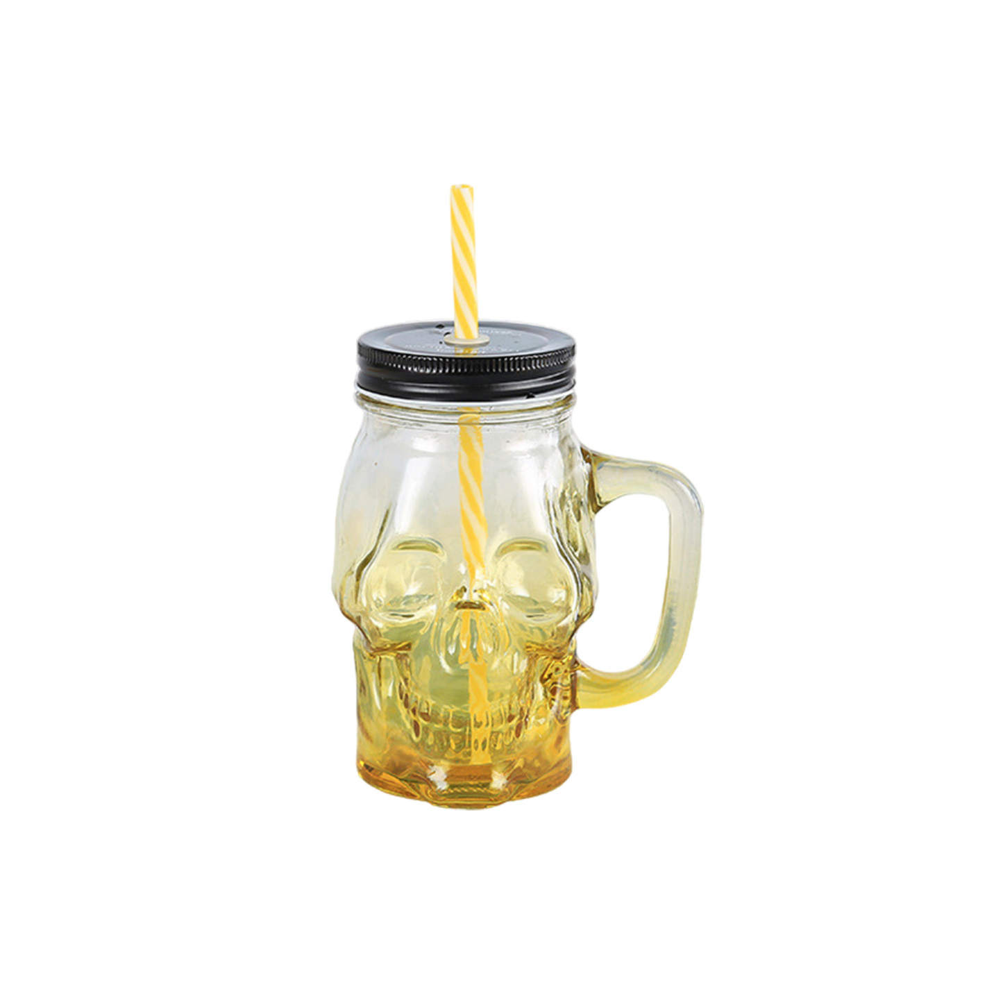 18oz Skull Rooster Glass with Lid and Straw