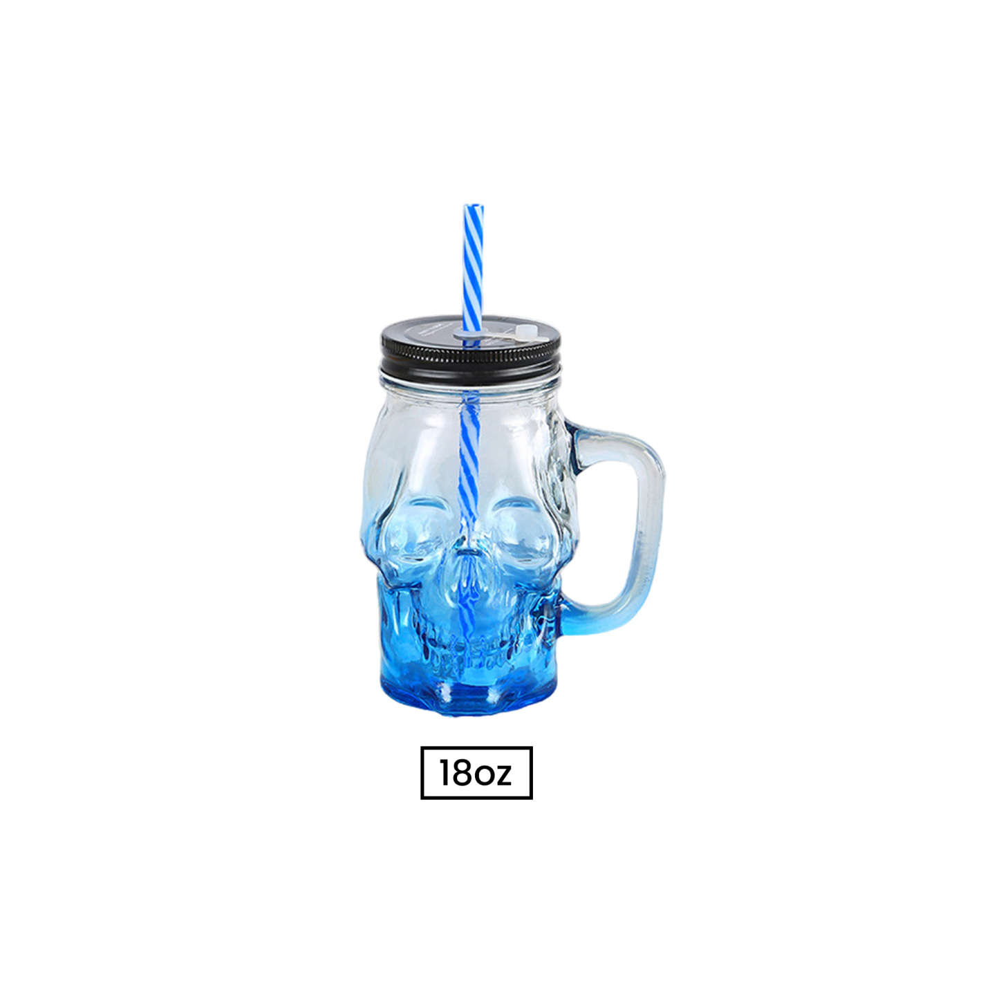 18oz Skull Rooster Glass with Lid and Straw