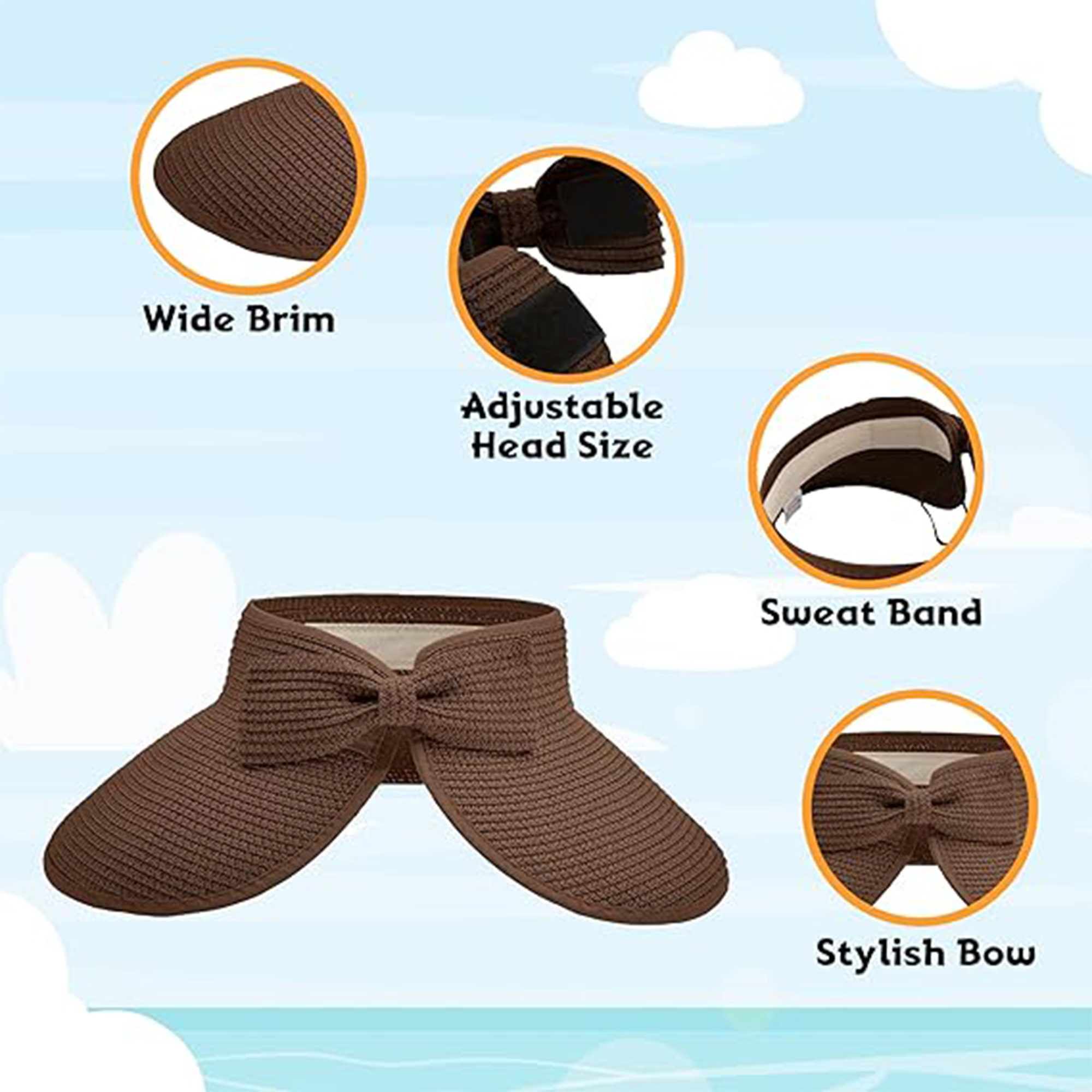 Women's Foldable Wide Brim Sun Visor Hats for Summer.