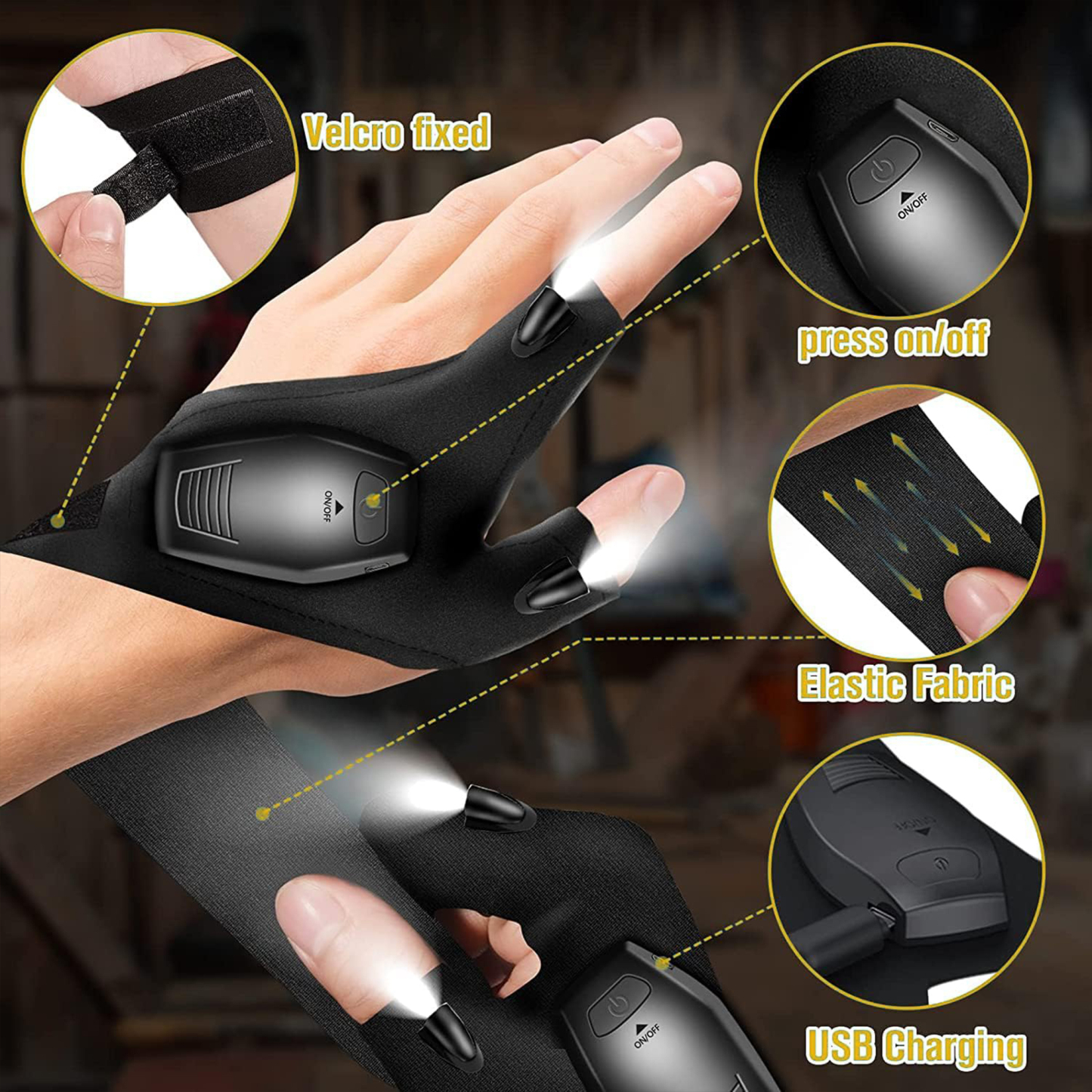 Night fishing lamp gloves 13.4"x4.9"