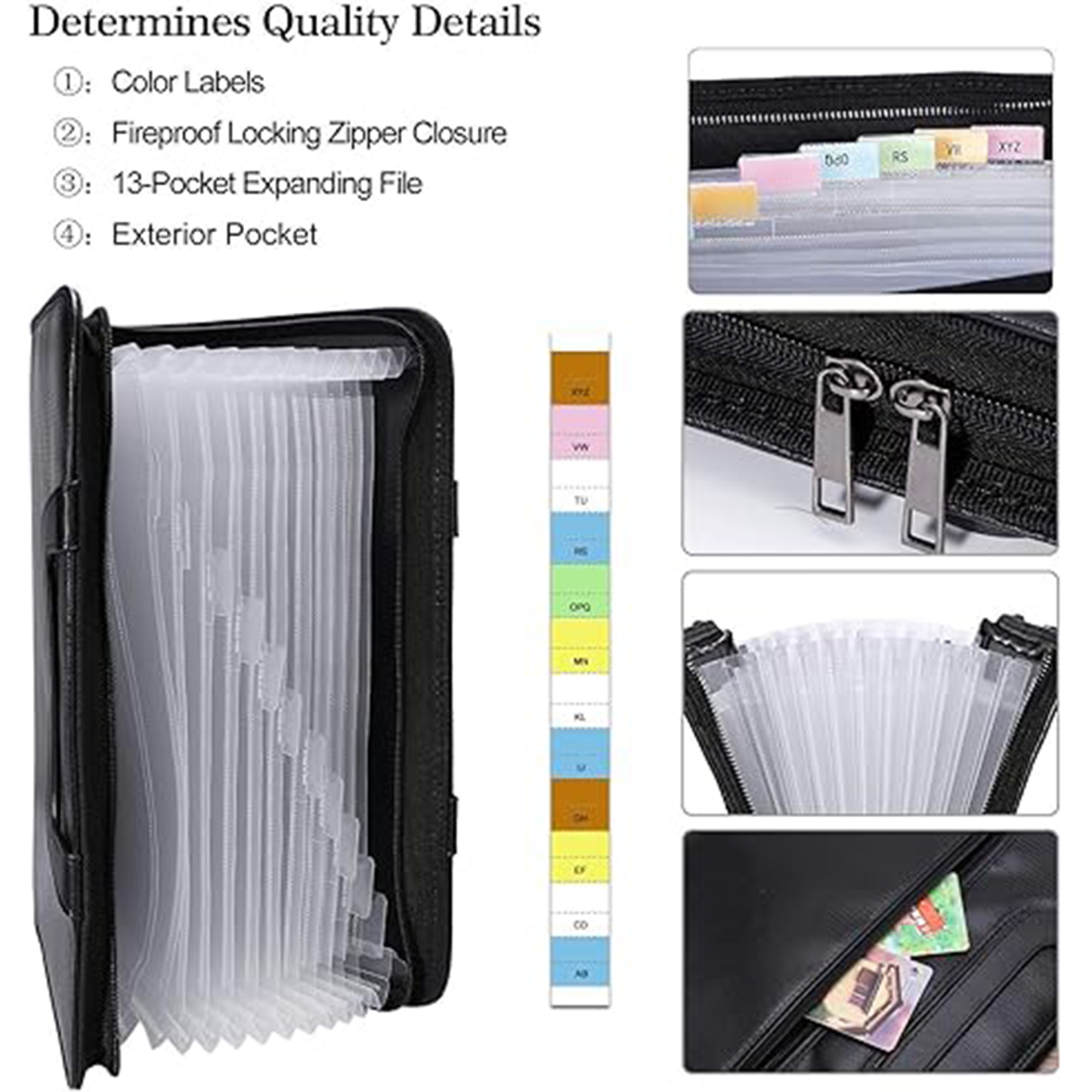 Cross-border zipper bill bag rainbow accordion bag A6 mini 13-grid bill business card storage book pp portable (5.1" x 0.8" x 8.3")