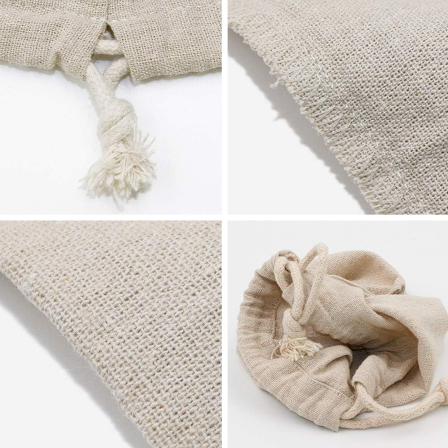 Canvas bags with drawstrings.