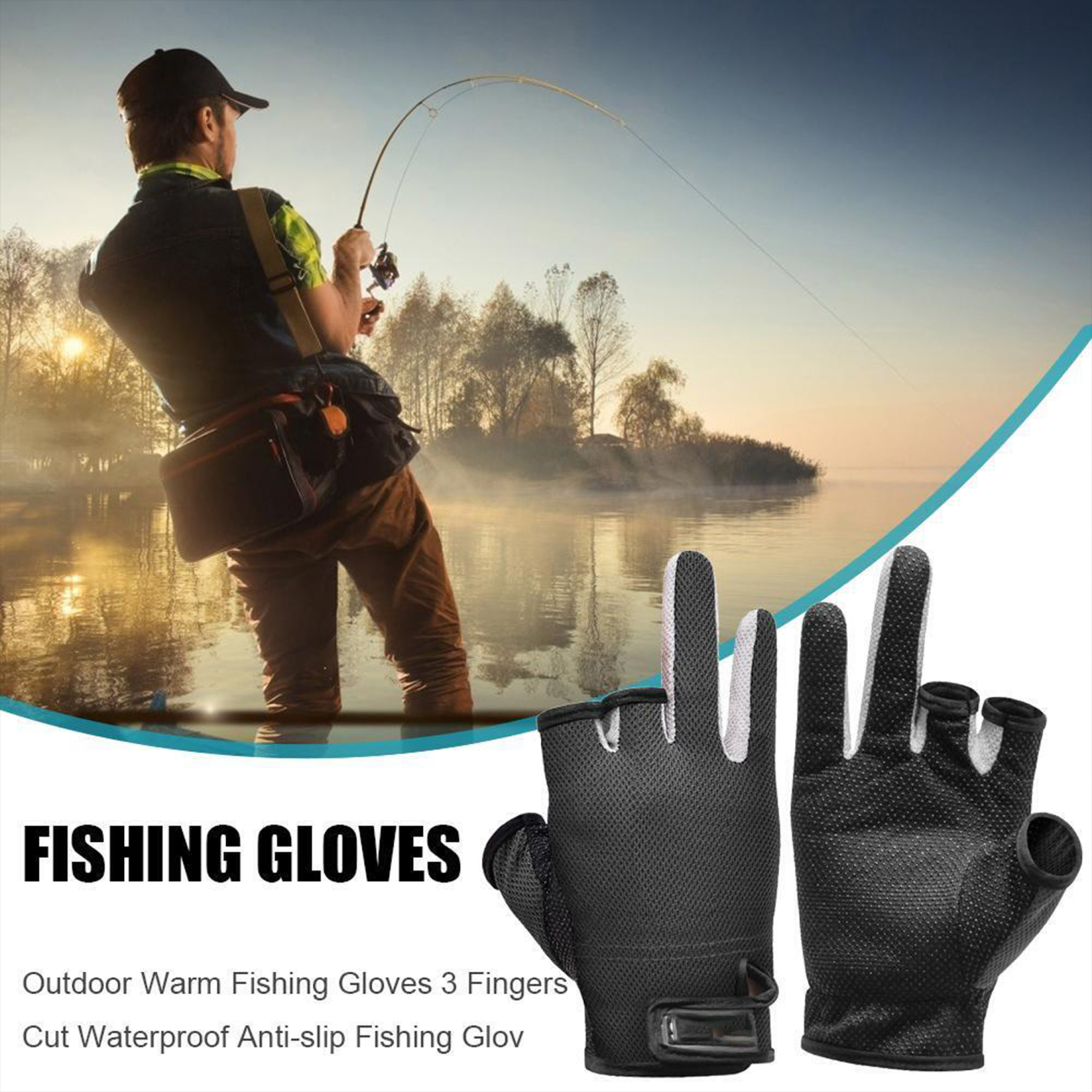 Fishing Gloves with Three Fingers (Size: 7.5 x 3.7 inches)
