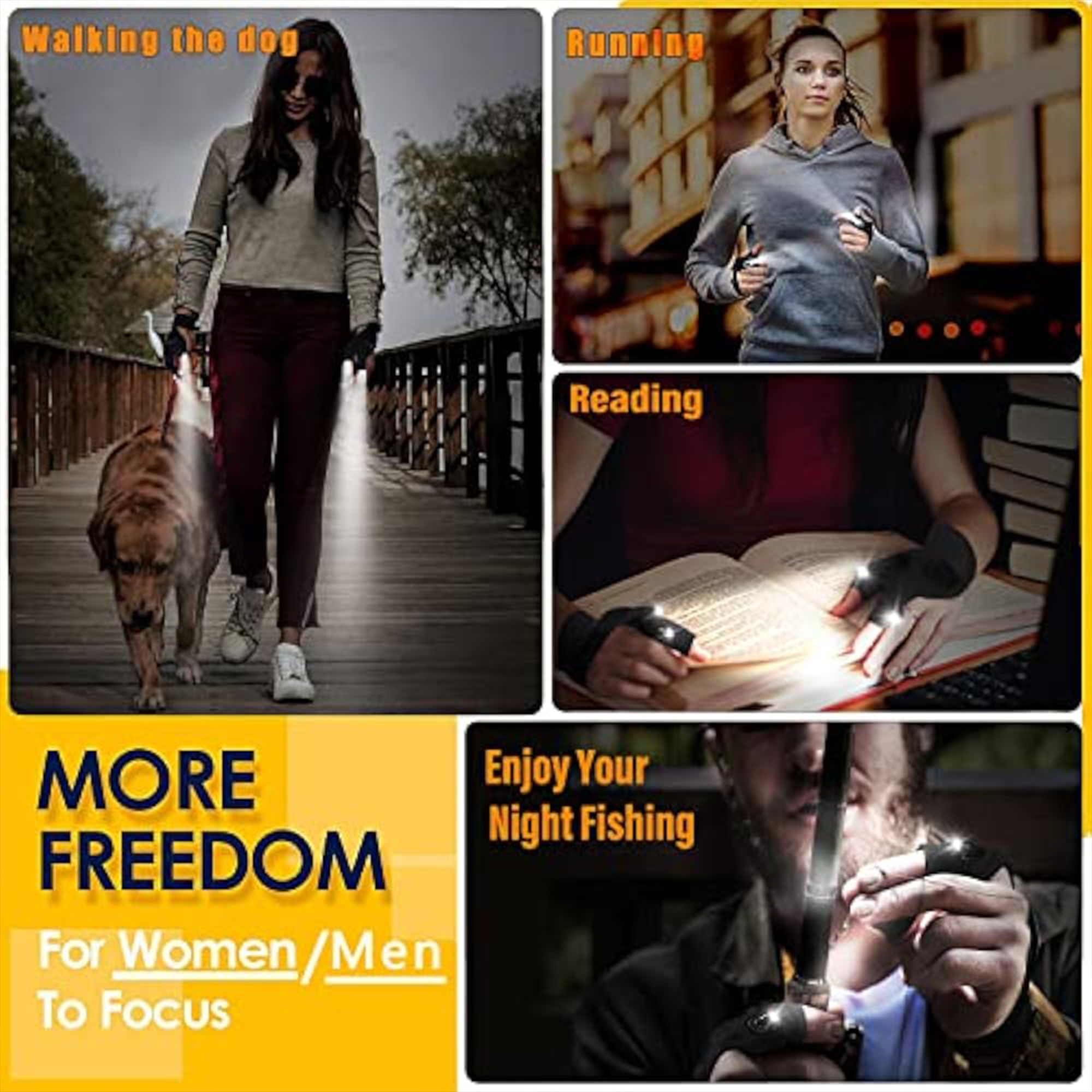 Night fishing lamp gloves 13.4"x4.9"