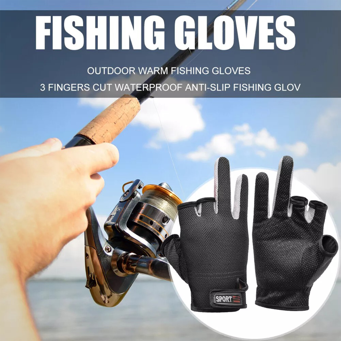 Fishing Gloves with Three Fingers (Size: 7.5 x 3.7 inches)