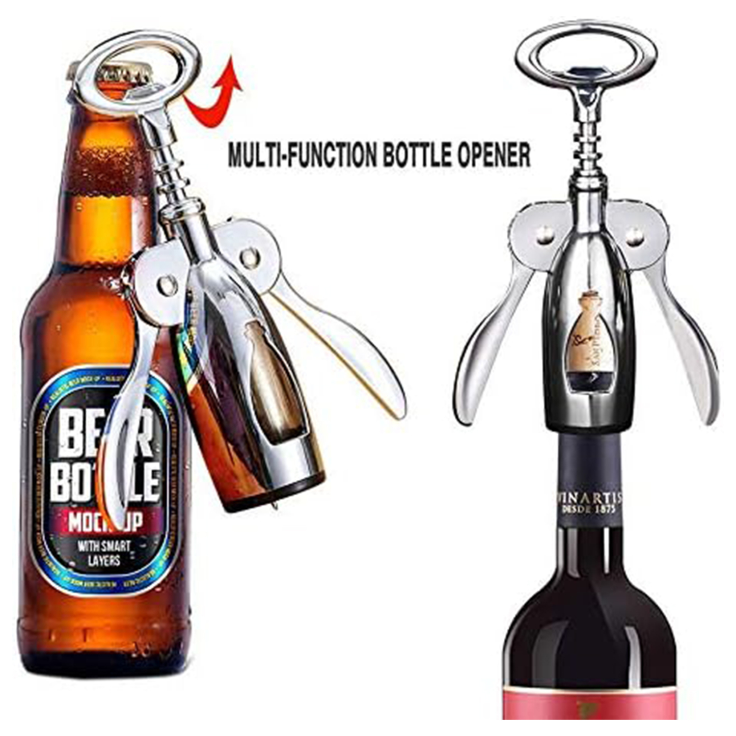 Premium Stainless Steel Wine Corkscrew Bottle Opener.