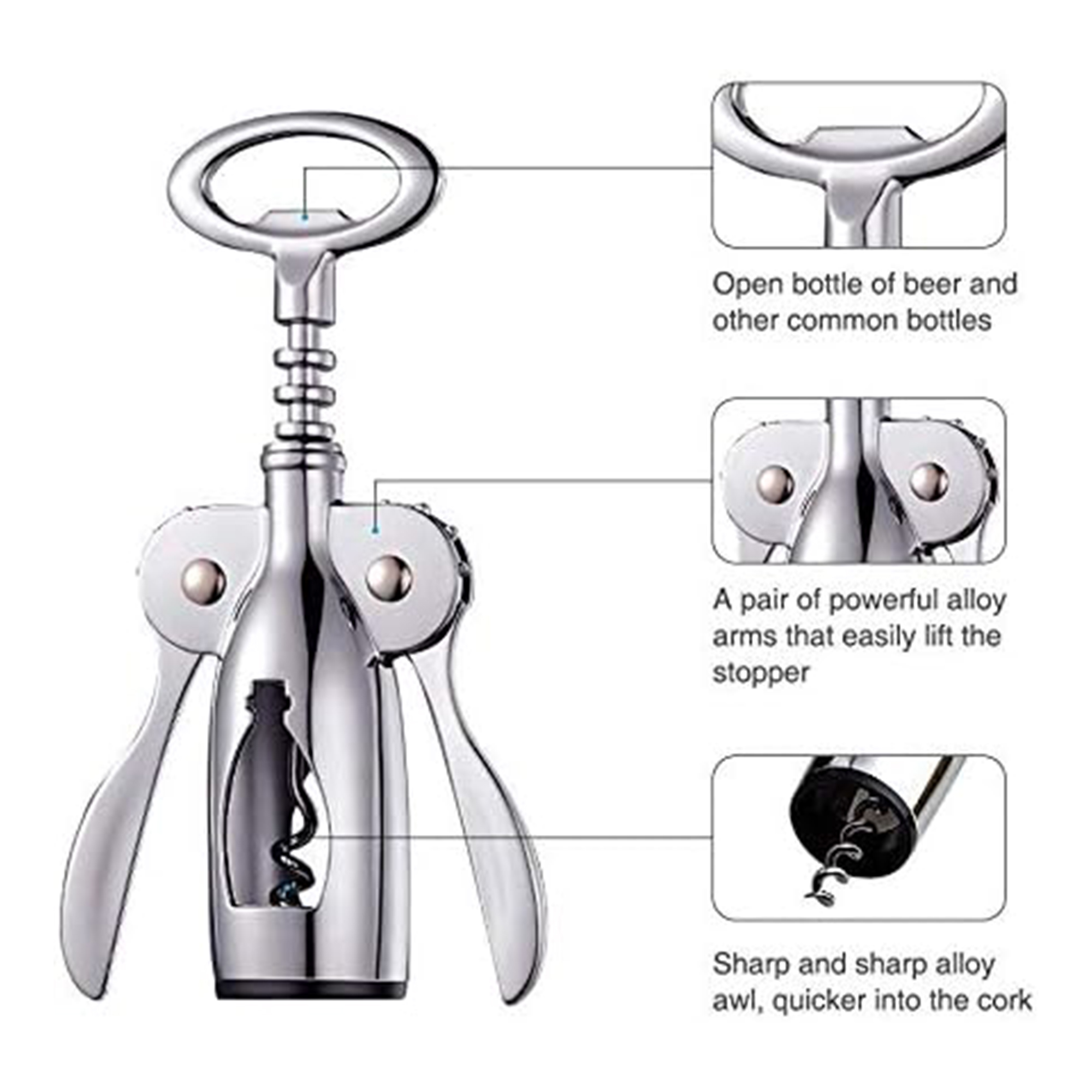 Premium Stainless Steel Wine Corkscrew Bottle Opener.