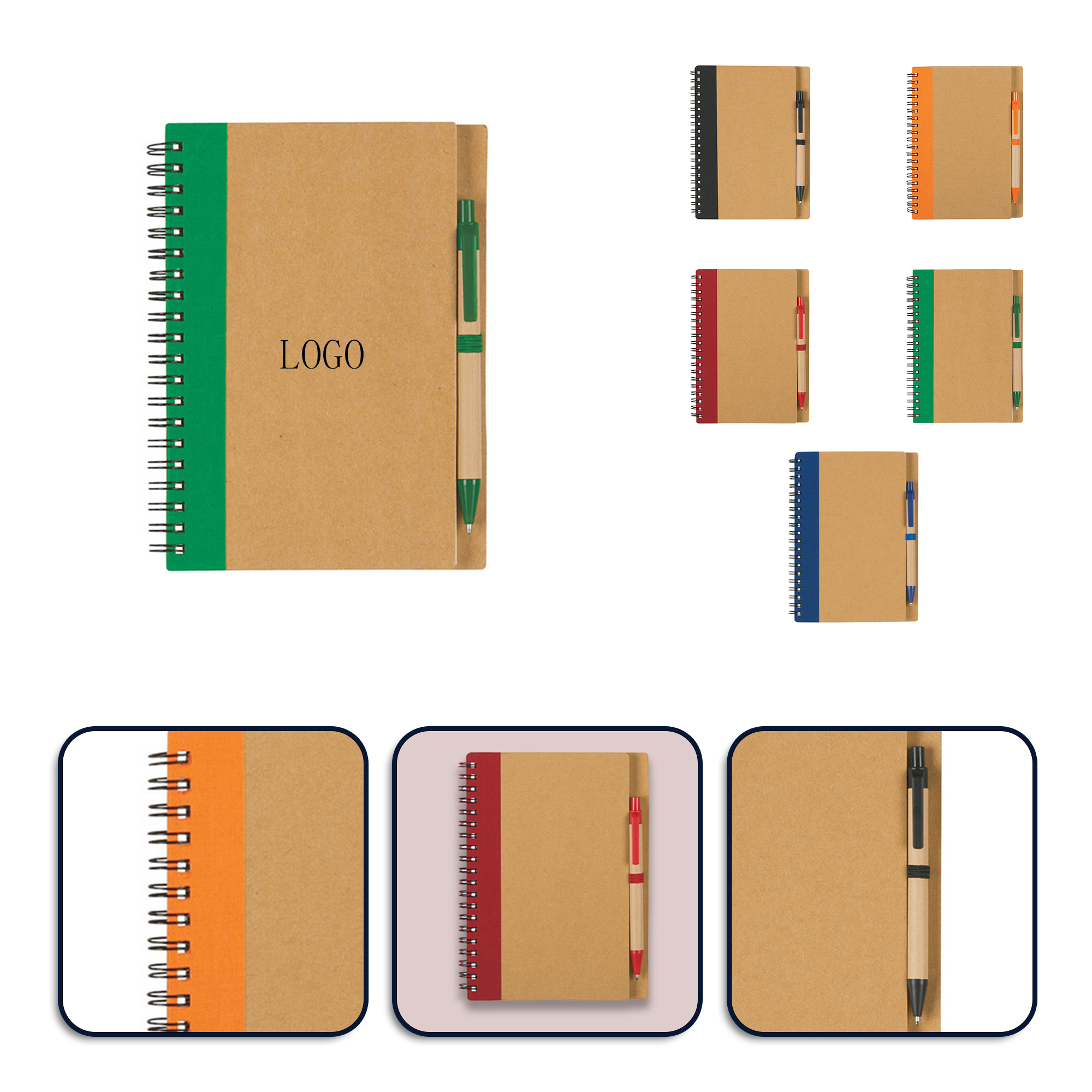 Kraft Paper Coil Notebook with Pen.