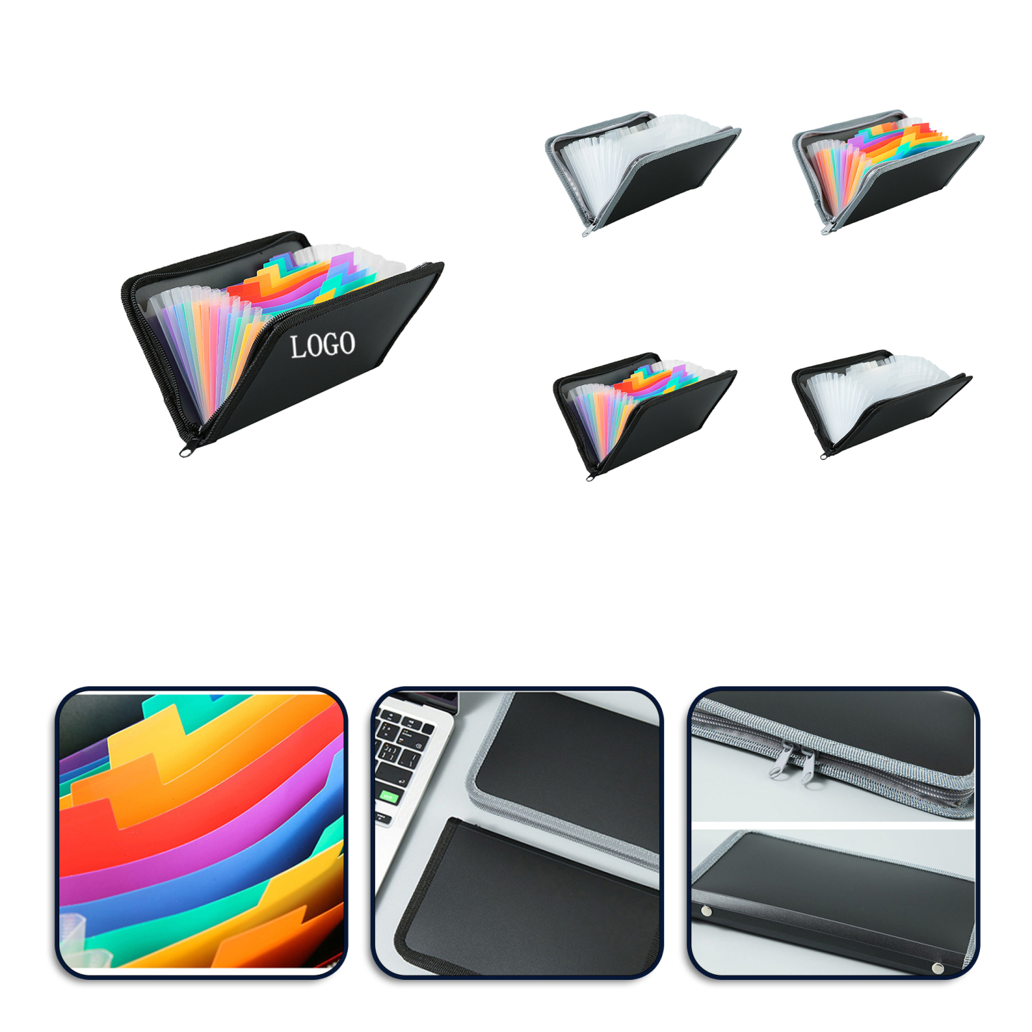 Cross-border zipper bill bag rainbow accordion bag A6 mini 13-grid bill business card storage book pp portable (5.1" x 0.8" x 8.3")