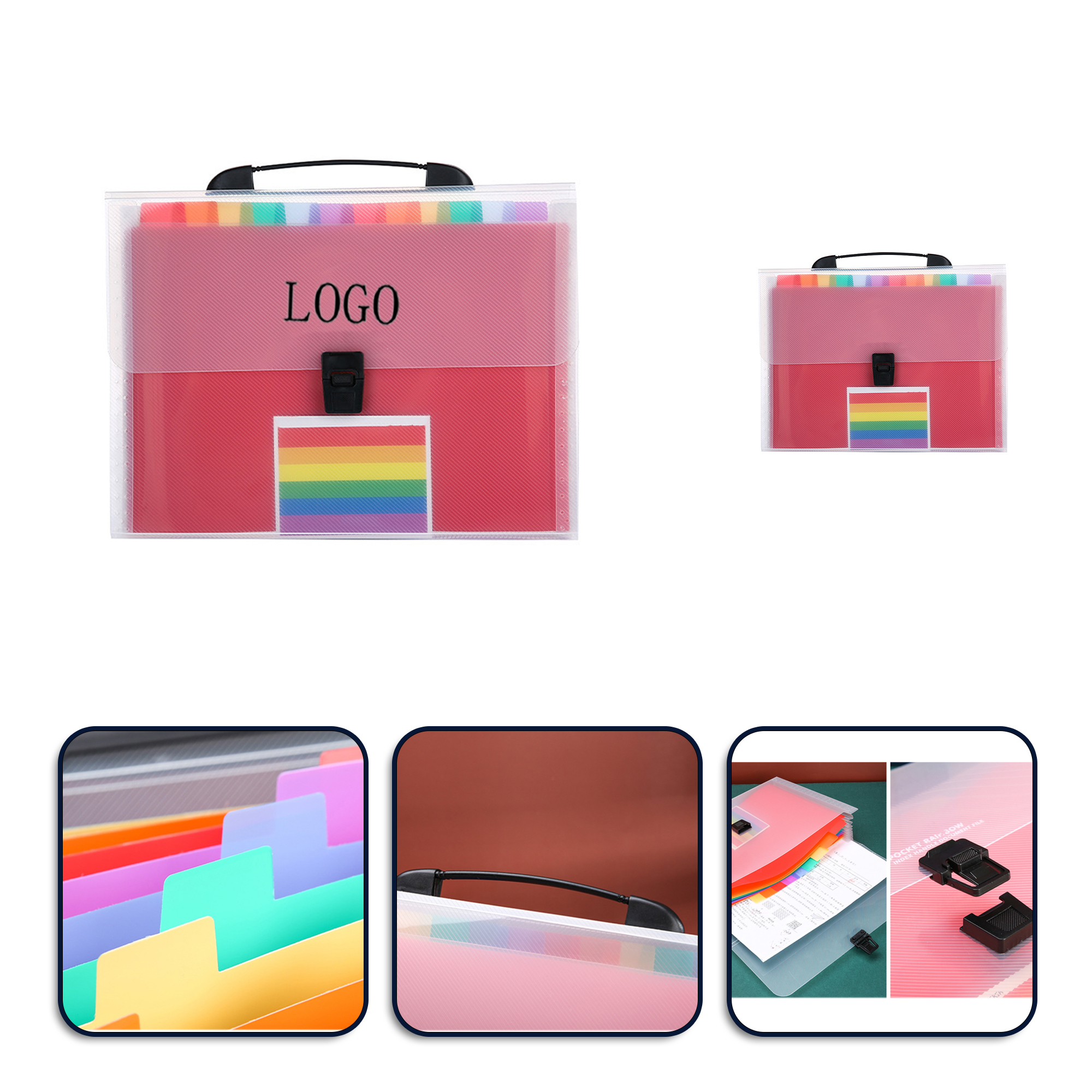 A4 accordion folder large capacity portable 13-grid accordion bag color file data label classification storage bag (10.4" x 12.9")