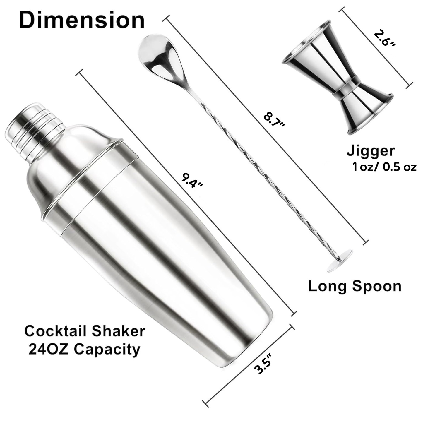 3-Piece Stainless Steel Cocktail Shaker Set