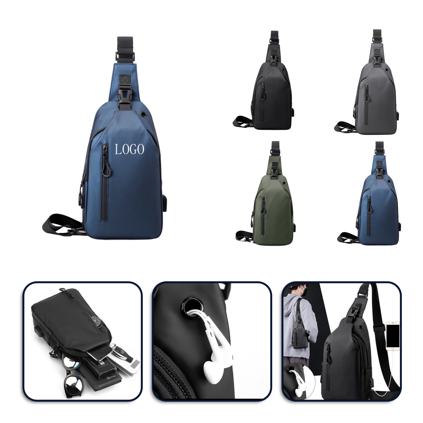 Waterproof Sling Backpack with USB Charging Port