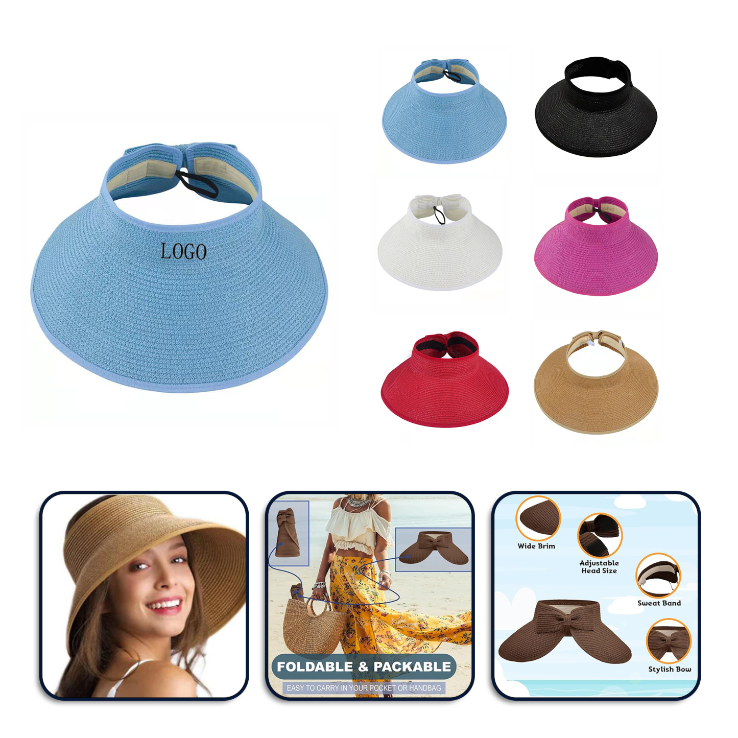 Women's Foldable Wide Brim Sun Visor Hats for Summer.