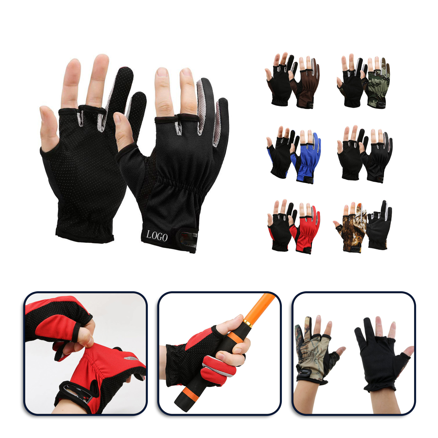Fishing Gloves with Three Fingers (Size: 7.5 x 3.7 inches)