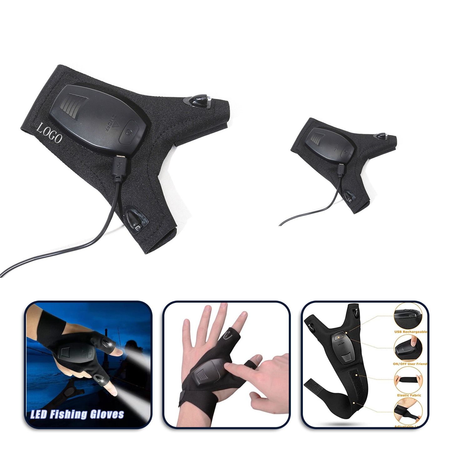 Night fishing lamp gloves 13.4"x4.9"