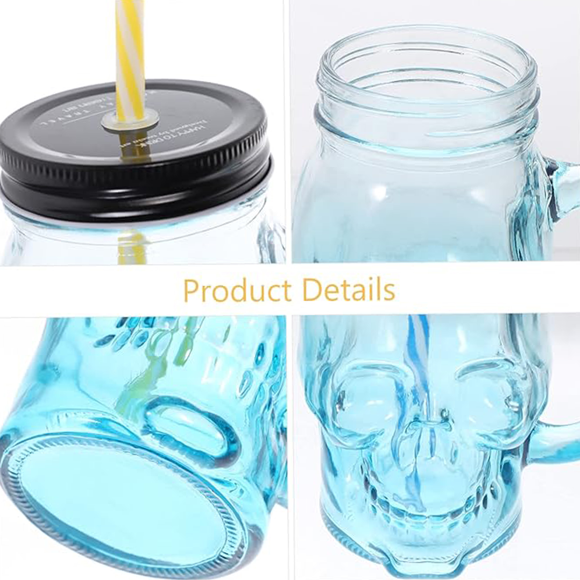 18oz Skull Rooster Glass with Lid and Straw