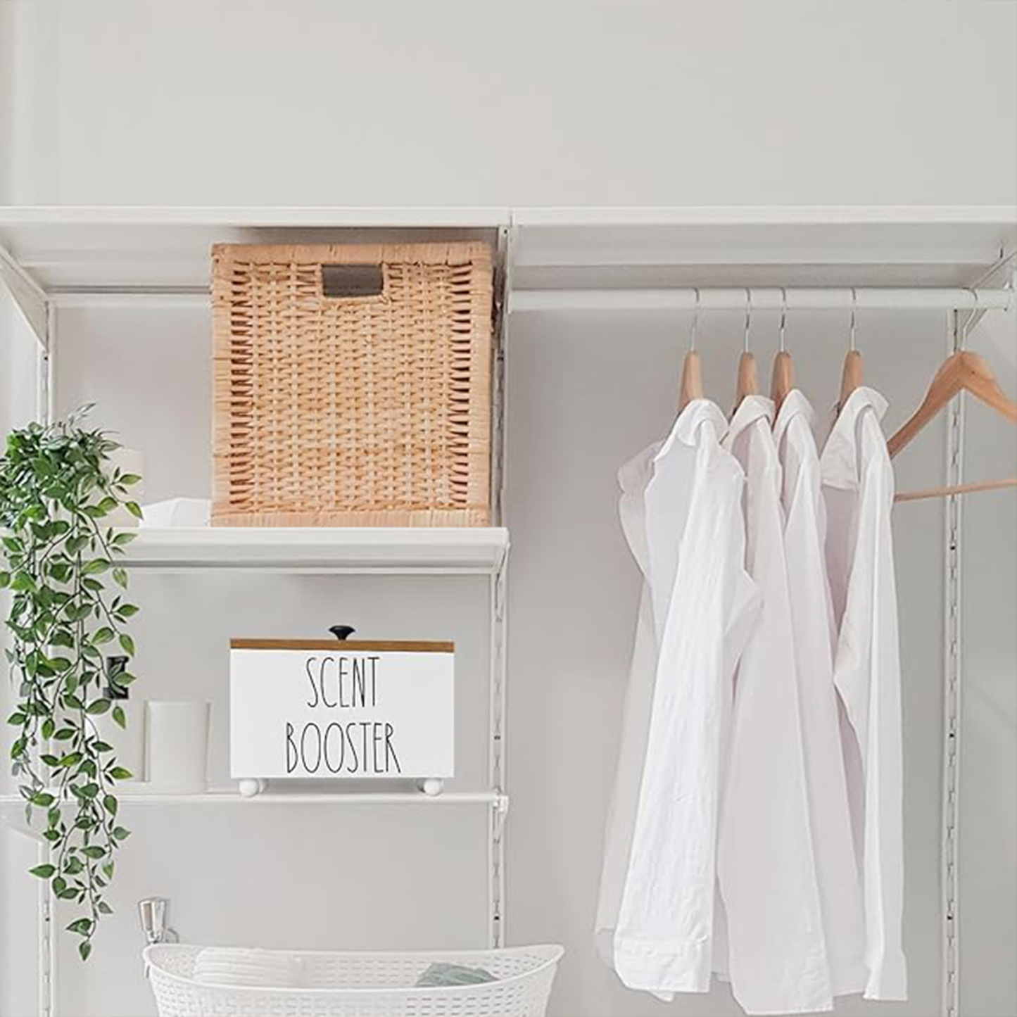 Wooden storage box for laundry room and bathroom tampon organizer. 5.5" x 5.5" x 8.7"