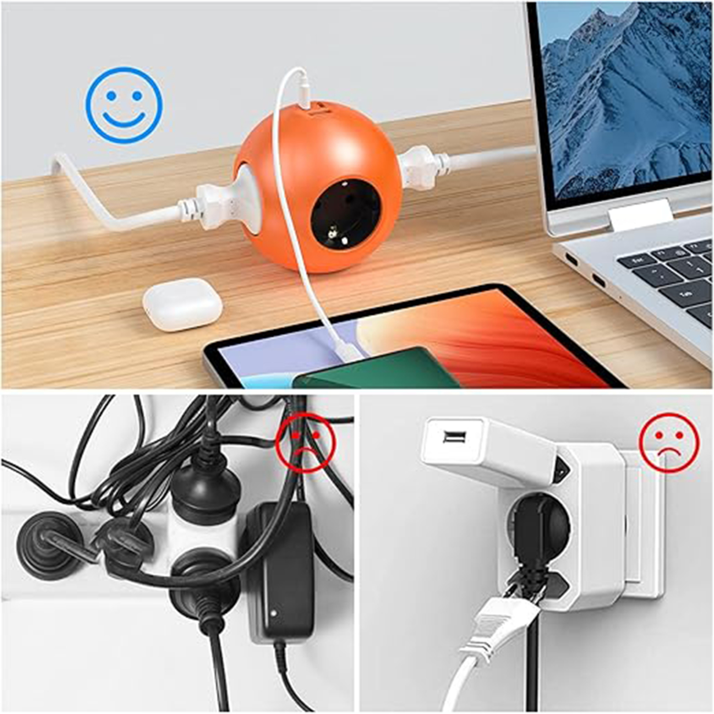 European Power Socket Adapter 3.1" x 3.1" x 4.7"