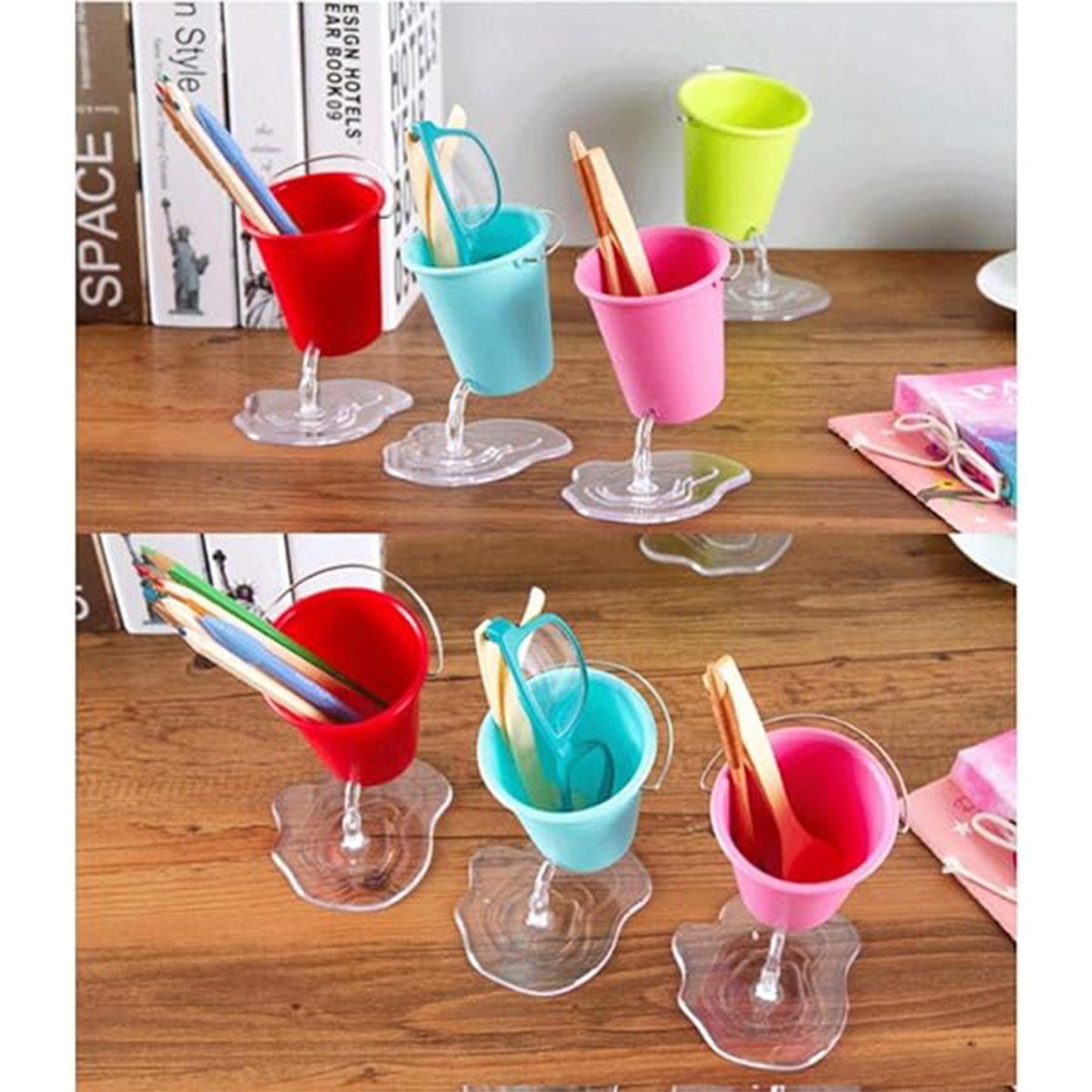 Floating Bucket Pencil Holder 4.1" x 3.5" x 5.1"